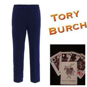 New Tory Burch Addison Tapered Pant Sz 12 Navy Sea